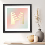Monogram initial pink mint green gradient foil prints<br><div class="desc">Poster featuring your monogram initial in a fun,  retro display font on a pink and mint green gradient background.</div>