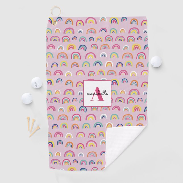 Monogram Initial Pink Rainbow Golf Towel (InSitu)