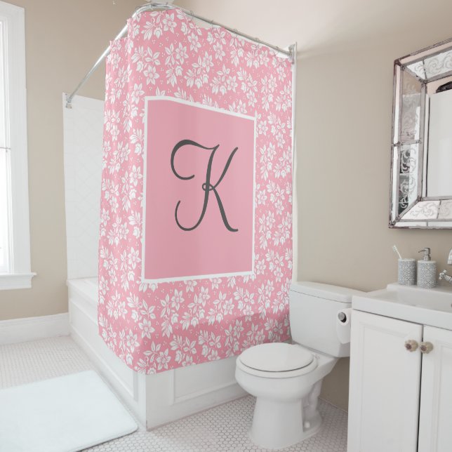 Monogram Initial Pink White Grey Floral  (In Situ)