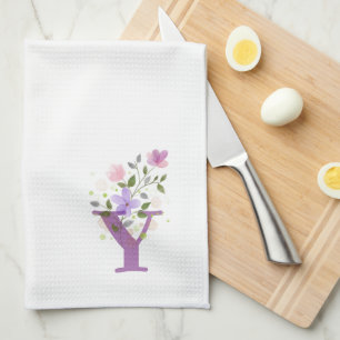 Monogram Initial Plus Floral Design Kitchen Towel