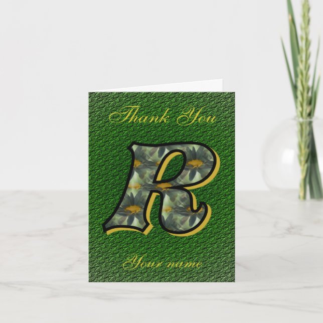 Monogram Initial R Daisies Art Personalized Thank You Card (Front)