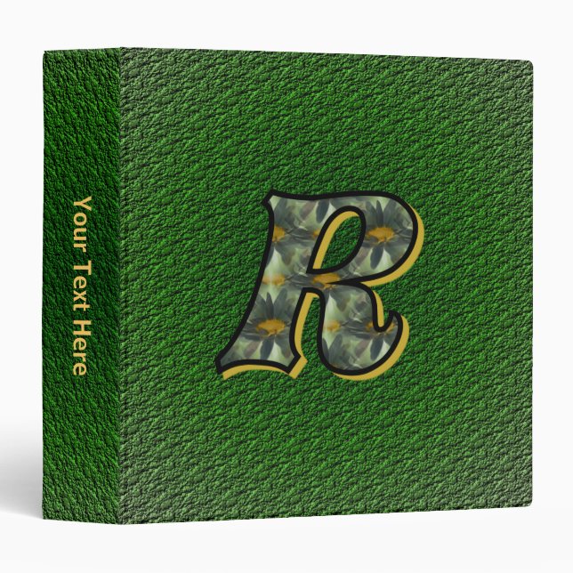 Monogram Initial R Daisies Floral Art Personalized Binder (Front/Spine)