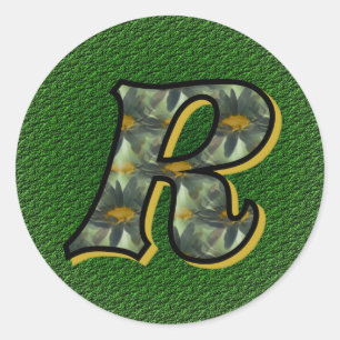 Monogram Initial R Daisy Flower Art Classic Round Sticker