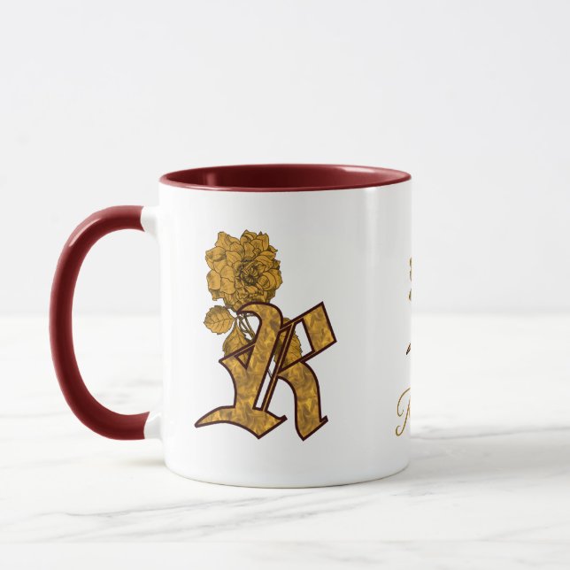 Monogram Initial R Elegant Gold Peony Personalized Mug (Left)