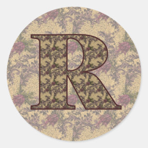 Monogram Initial R Elegant Vintage Floral Classic Round Sticker