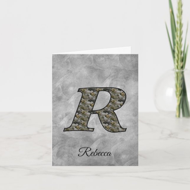 Monogram Initial R Hydrangea Flowers Personalized Note Card (Front)