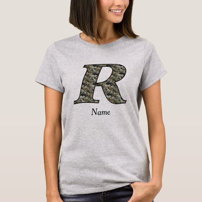 Monogram Initial R Hydrangea Flowers Personalized T-Shirt (Front)