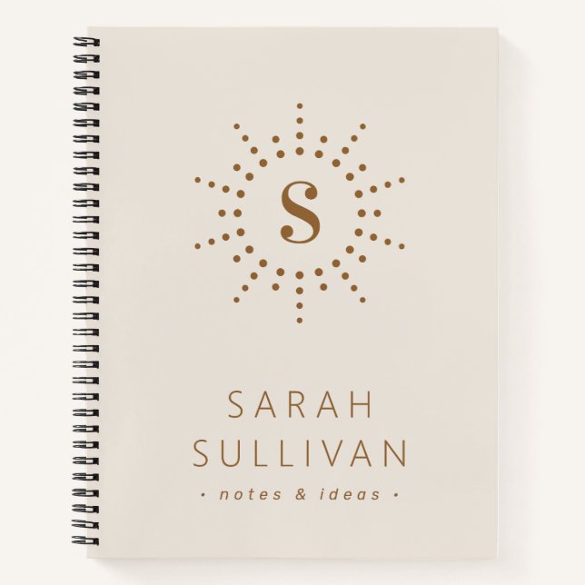 Monogram initial radial sunburst neutral ivory notebook (Front)