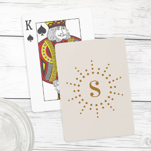Monogram initial radial sunburst neutral ivory playing cards