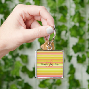 monogram initial Rainbow stripes modern Keychain