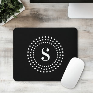 Monogram initial retro radial dots on black mouse pad