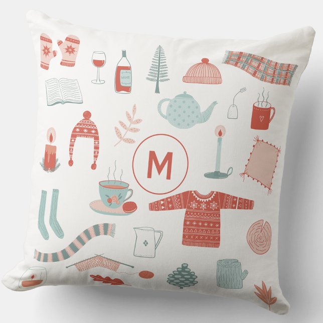 Monogram Initial Retro Scandinavian Hygge Throw Pillow (Monogram initial personalized Scandinavian Hygge cosy throw pillow)