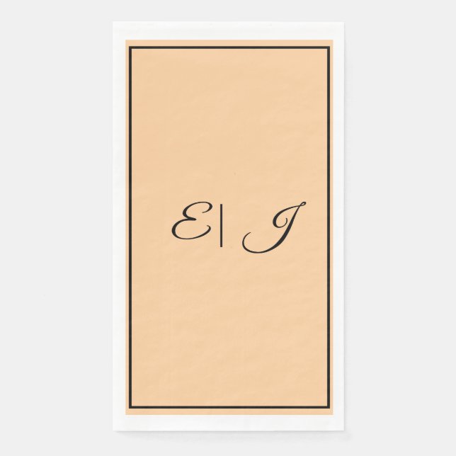 Monogram Initial Retro Script Coral Orange Wedding Napkin (Front)