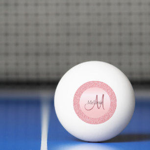 Monogram Initial Rose Gold Glitter Look White Ping Pong Ball