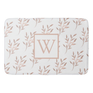 Monogram Initial Rose Gold Leaf  Bath Mat
