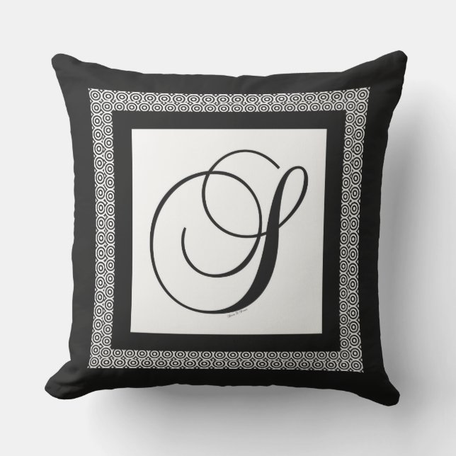 Monogram Initial S Black White   Outdoor Pillow (Front)
