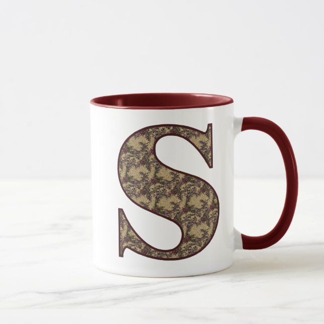 Monogram Initial S Elegant Vintage Floral Mug (Right)