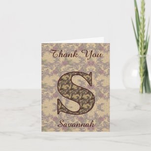 Monogram Initial S Elegant Vintage Floral  Thank You Card