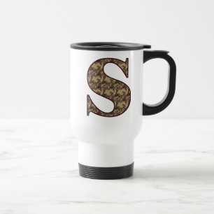 Monogram Initial S Elegant Vintage Floral Travel Mug