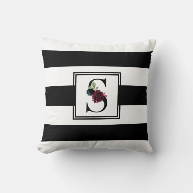 Monogram Initial S Floral Stripes Pattern Throw Pillow (Front)