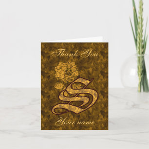 Monogram Initial S Gold Satin Peony Personalized Thank You Card