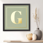 Monogram initial sage green any colour background foil prints<br><div class="desc">Poster featuring your monogram initial on a sage green or custom colour background.</div>