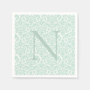 Monogram Initial Sage Green Damask Napkin