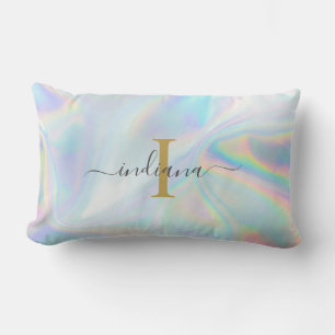 Monogram Initial Script Holographic Abstract Mom Lumbar Pillow