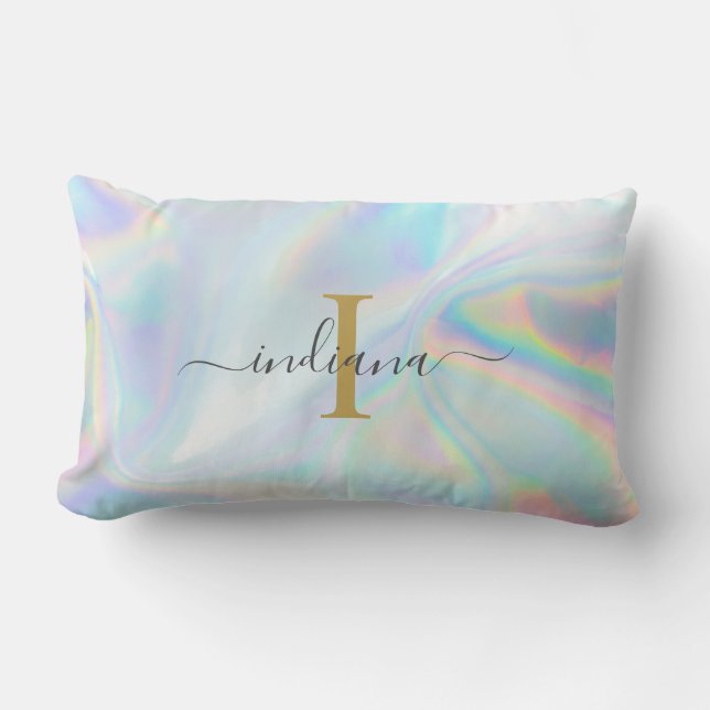Monogram Initial Script Holographic Abstract Mom Lumbar Pillow (Front)