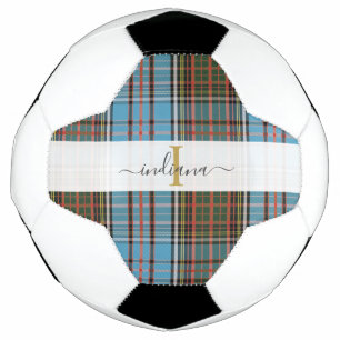 Monogram Initial Script Name Plaid Tartan Soccer Ball