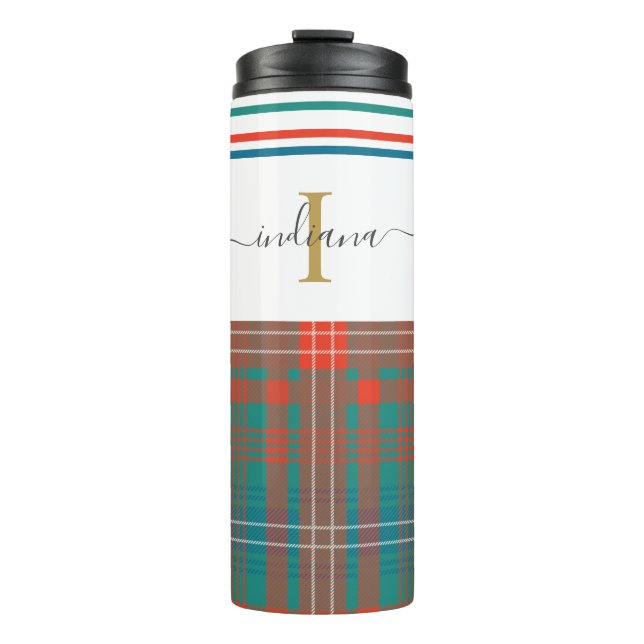 Monogram Initial Script Plaid Rustic Thermal Tumbler (Front)