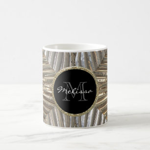 Monogram Initial Silver Gold Metallic Glass Design Coffee Mug