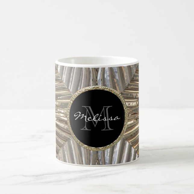 Monogram Initial Silver Gold Metallic Glass Design Coffee Mug (Center)