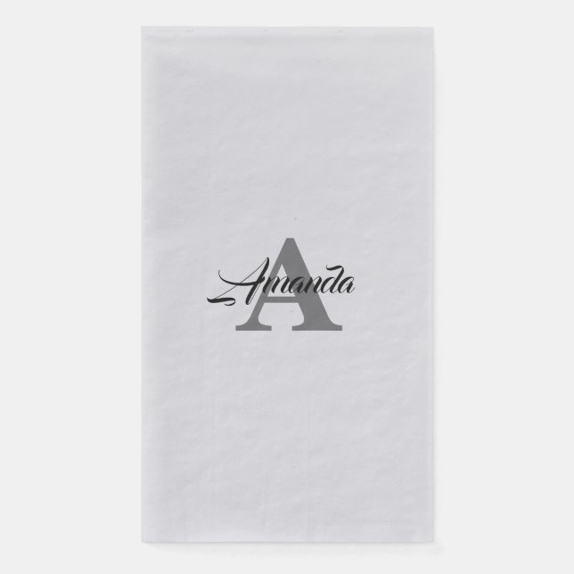 Monogram Initial Simple Elegant Custom Name Silver Napkin (Front)