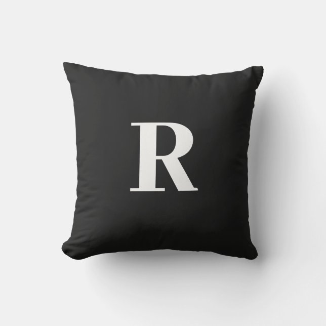 Monogram Initial Simple Minimal Modern Black White Outdoor Pillow (Front)