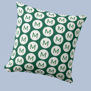 Monogram Initial Spot Pattern Personalized Green Throw Pillow