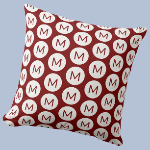 Monogram Initial Spot Pattern Personalized Red Throw Pillow