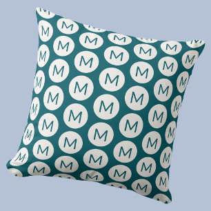 Monogram Initial Spot Pattern Personalized Teal Throw Pillow