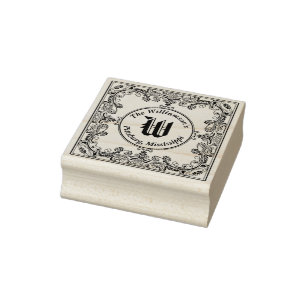 Monogram Initial Square Filigree Name Address Rubber Stamp