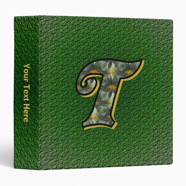 Monogram Initial T Daisies Floral Art Personalized Binder (Front/Spine)