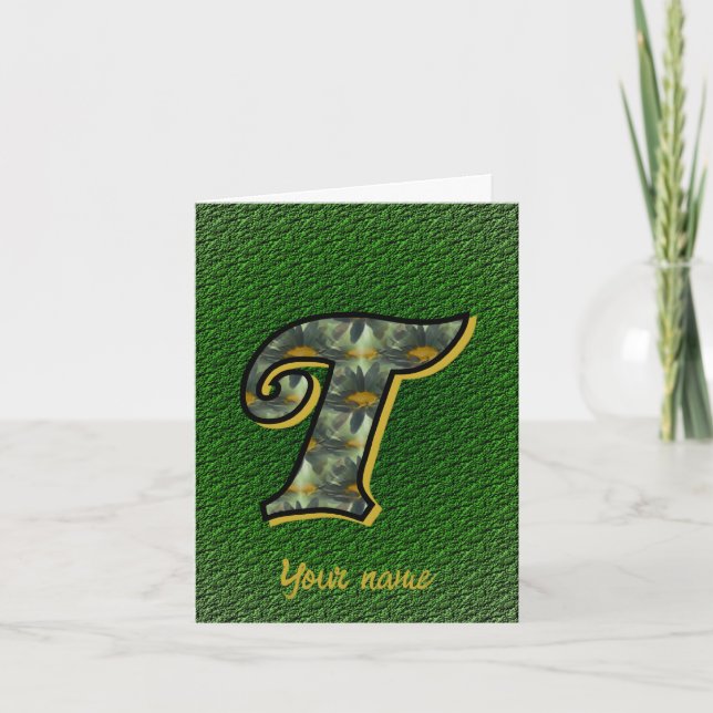 Monogram Initial T Daisies Floral Art Personalized Note Card (Front)