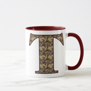 Monogram Initial T Elegant Vintage Floral Mug