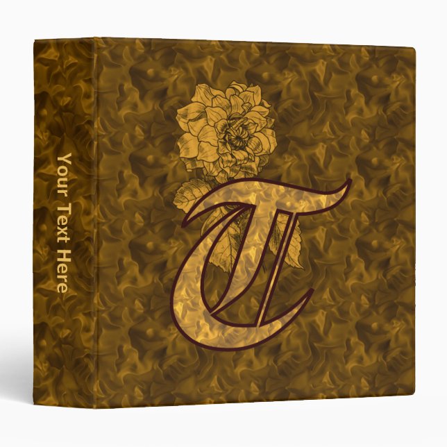 Monogram Initial T Gold Peony Flower Personalized  Binder (Front/Spine)