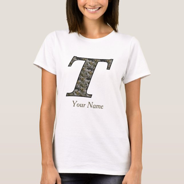 Monogram Initial T Hydrangea Flowers Personalized T-Shirt (Front)