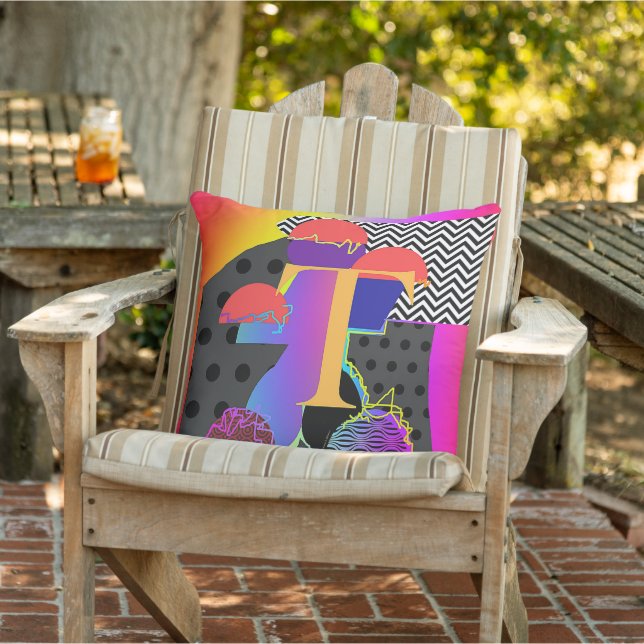Monogram Initial T Multi  Outdoor Pillow (Chair)