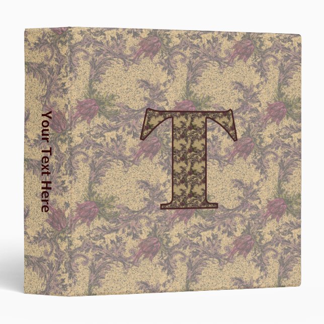 Monogram Initial T Vintage Floral Personalized Binder (Front/Spine)