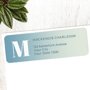 Monogram Initial Teal Aqua Gradient Return Address