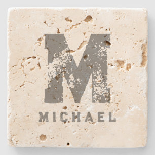 Monogram Initial Template Elegant Cool Travertine Stone Coaster