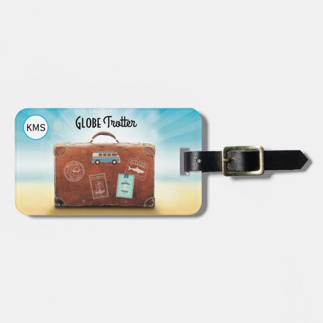Monogram Initial Travel Globe Trotter Luggage Tag (Front Horizontal)