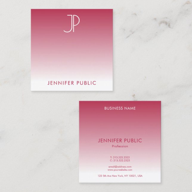 Monogram Initial Trend Colour Viva Magenta Templat Square Business Card (Front/Back)